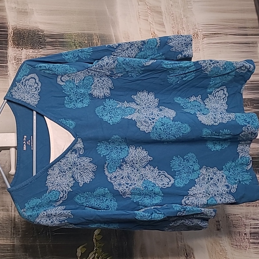 White Stag Womens Large blue turquoise white paisley casual shirt top